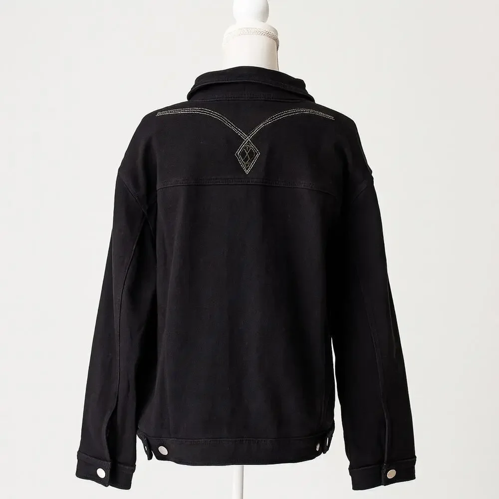 Cato S 26/28 Black Denim Jacket Embroidered Western Boho Y2K Revival Cowgirlcore - Picture 2 of 15